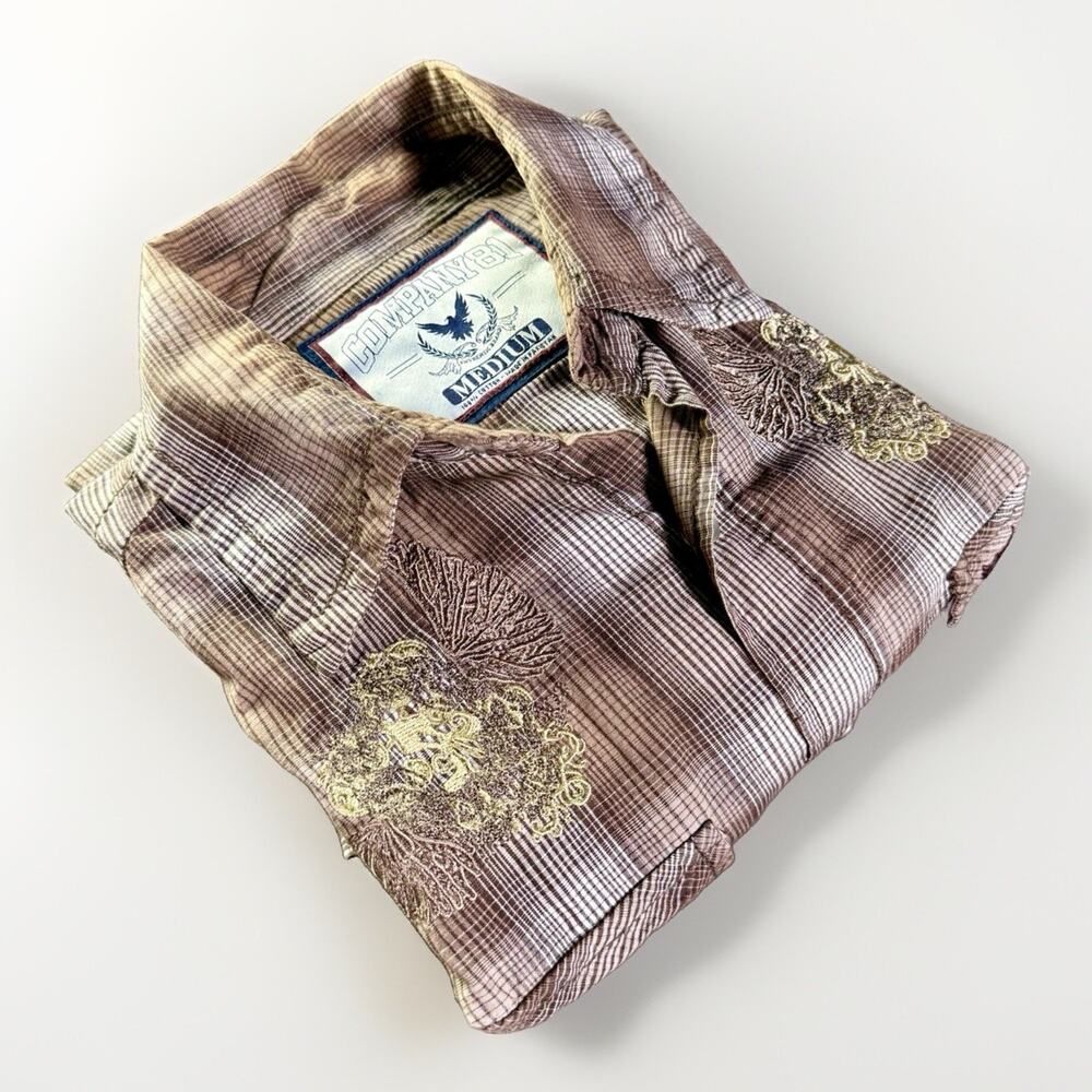 Company 81 100% Cotton Western Shirt MEDIUM Brown Embroidered Rodeo Concert